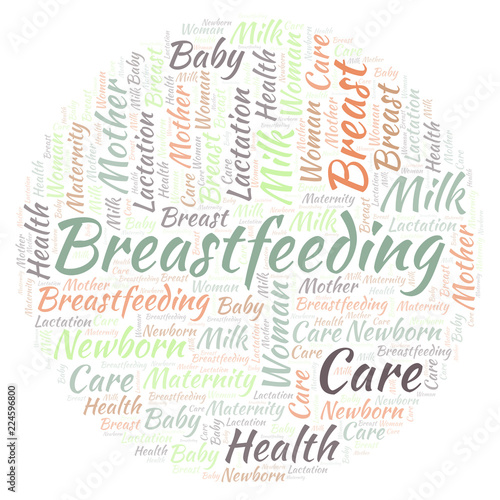 Breastfeeding in a shape of circle word cloud.
