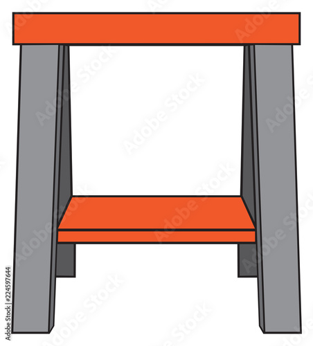 A plastic sawhorse with orange cross beam and platform