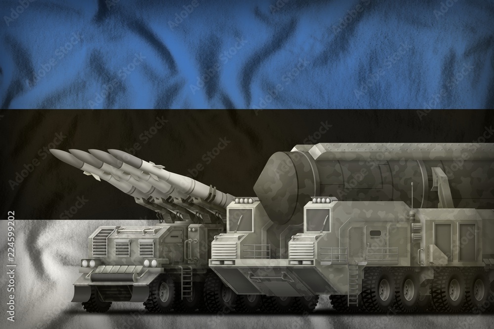 Estonia rocket troops concept on the national flag background. 3d Illustration