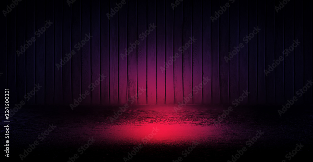 background of a dark empty room with smoke, concrete floor and wooden walls background of a dark empty room with smoke, concrete floor and wooden walls