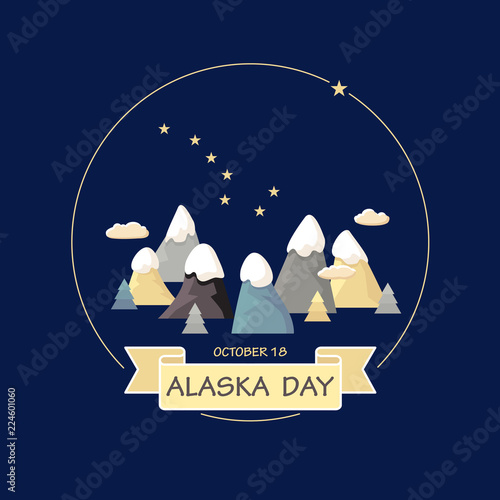 Alaska Day. Vector. Mountains, constellation Ursa Major.