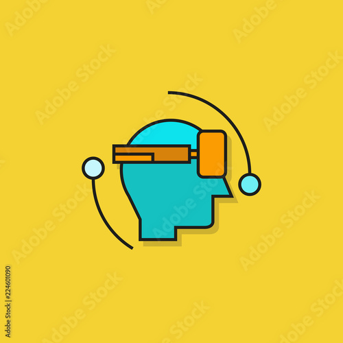 man wearing virtual reality goggle icon on yellow background