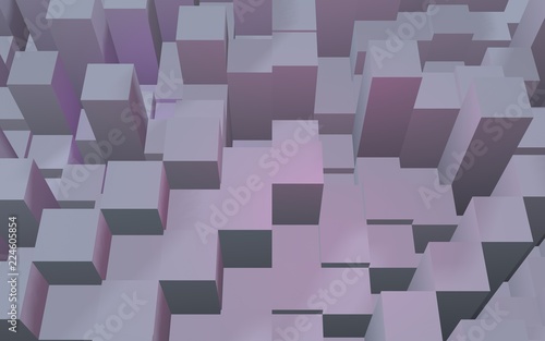 Abstract pink gray elegant cube geometric background. Chaotically advanced rectangular bars. 3D Rendering  3D illustration