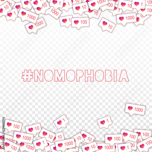 Social media icons. Nomophobia concept. Falling gradient like counter. Positive borders elements on 