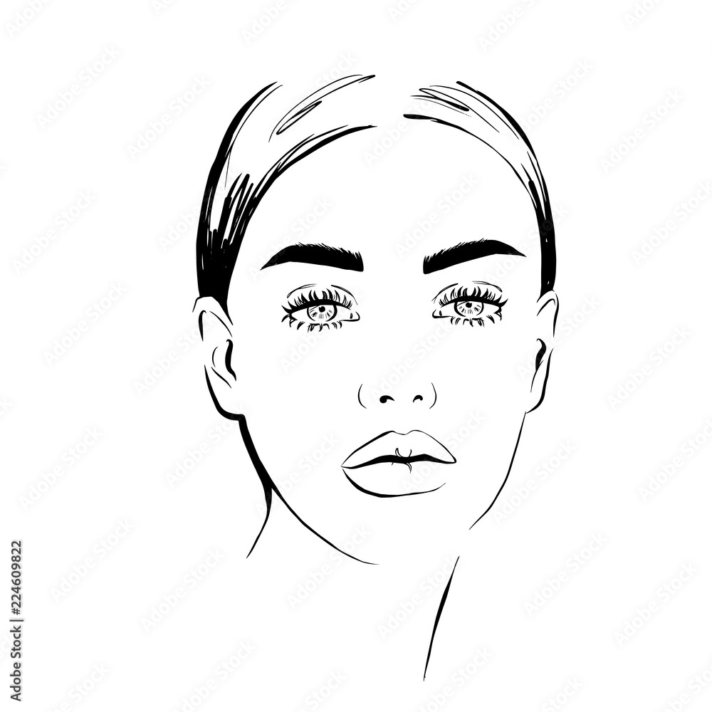 Beautiful woman face hand drawn vector illustration. Stylish original graphics portrait with beautiful young attractive girl model. Fashion, style, beauty. Graphic, sketch drawing. Beautiful woman face hand drawn vector illustration. Stylish original graphics portrait with beautiful young attractive girl model. Fashion, style, beauty. Graphic, sketch drawing.