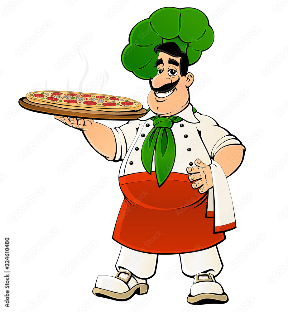 Italian chef with pizza. Stock Vector | Adobe Stock