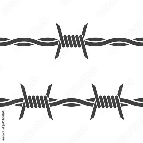 Barbed wire. Vector on white background. Seamless icon on white background.