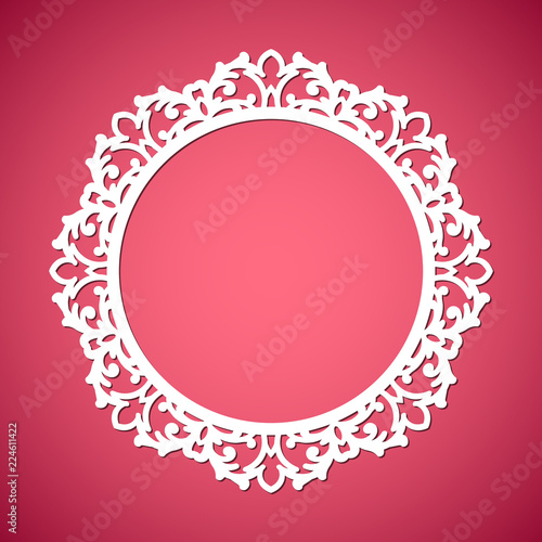 Laser cut vector abstract circular frame with swirls, vector ornament, vintage frame. May be used for laser cutting. Photo frames with lace for paper cutting.