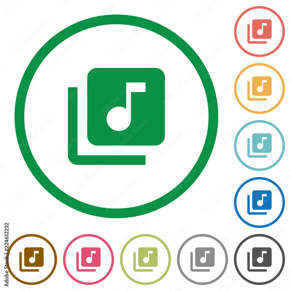 Music library flat icons with outlines Music library flat icons with outlines