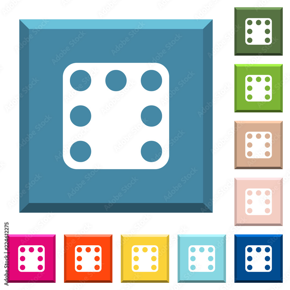 Domino seven white icons on edged square buttons Domino seven white icons on edged square buttons