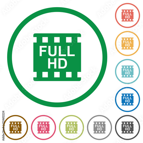 Full HD movie format flat icons with outlines