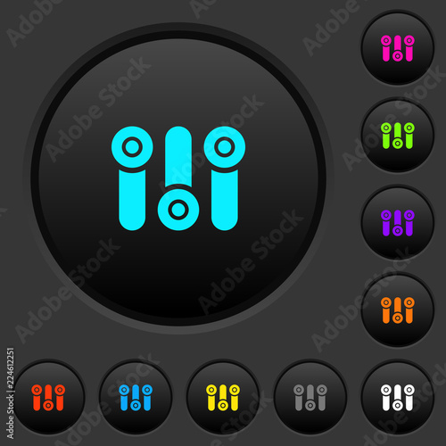 Control panel dark push buttons with color icons