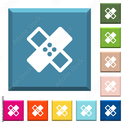 Band aid white icons on edged square buttons