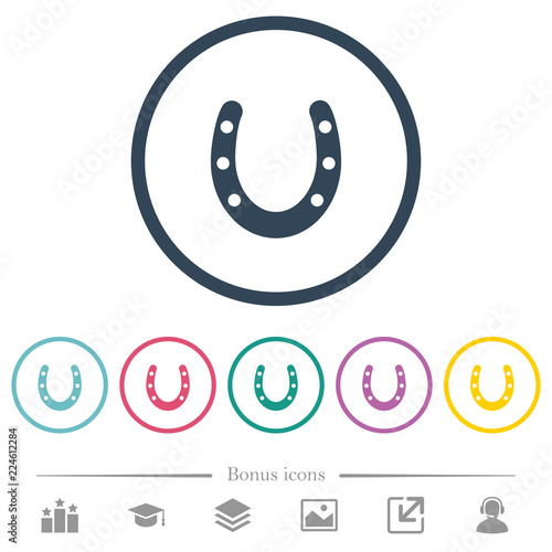 Horseshoe flat color icons in round outlines