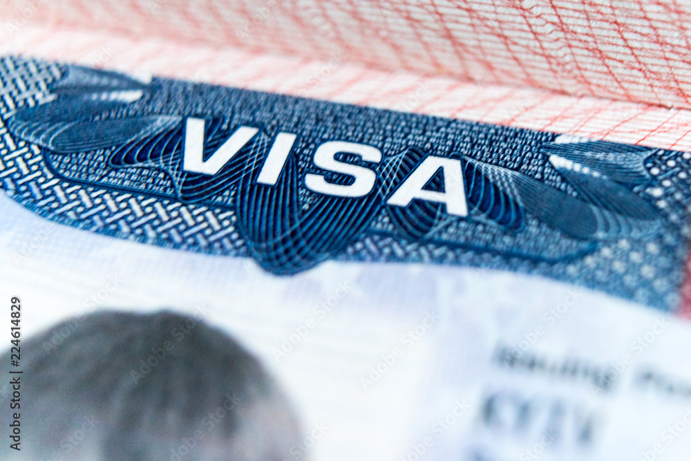 Obraz premium Visa stamp travel passport immigration macro emigration