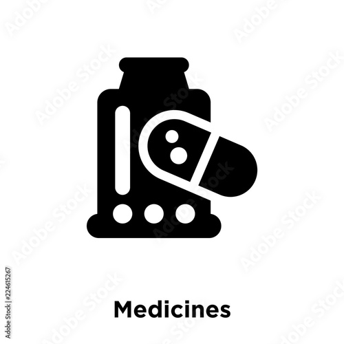 medicines icon vector isolated on white background, logo concept of medicines sign on transparent background, black filled symbol icon