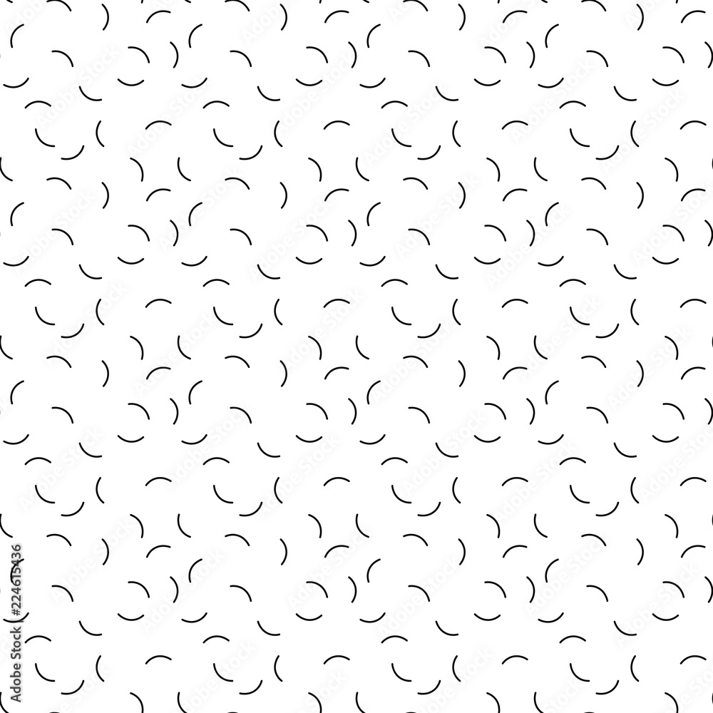 Seamless pattern of short curves. Black worms on white background. Abstract vector pattern.