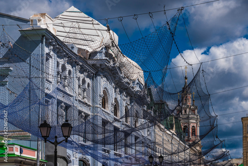 Moskau Straßendekoration Netz Nikolskaya Straße photo