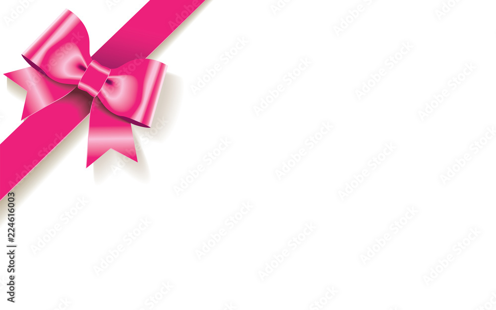 Single decorative crimson satin bow with diagonally ribbon on the corner isolated on white background Single decorative crimson satin bow with diagonally ribbon on the corner isolated on white background
