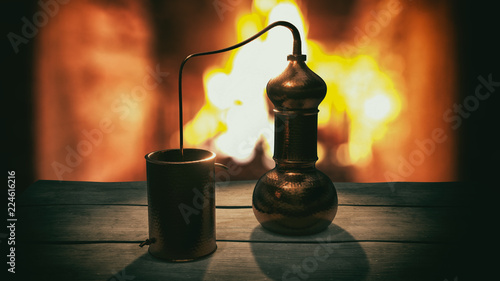 Fotografía Copper alembic distiller 3d illustration