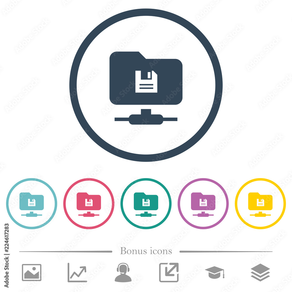 FTP save flat color icons in round outlines FTP save flat color icons in round outlines