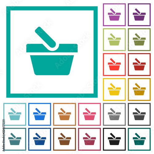 Shopping basket flat color icons with quadrant frames