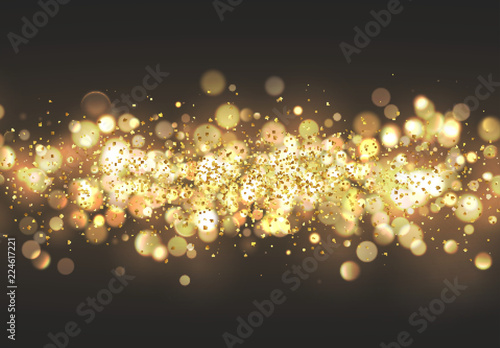Christmas golden lights. Background of bright glow bokeh.