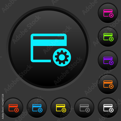 Credit card settings dark push buttons with color icons