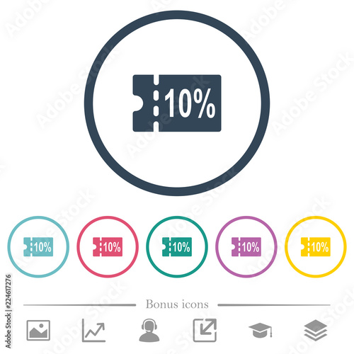 10 percent discount coupon flat color icons in round outlines © botond1977