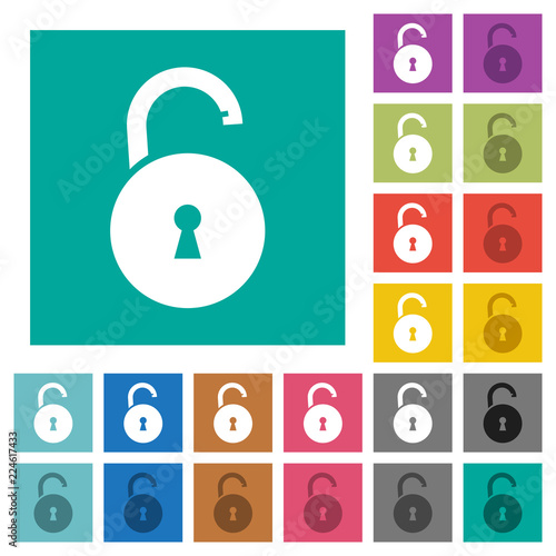 Unlocked round padlock with keyhole square flat multi colored icons