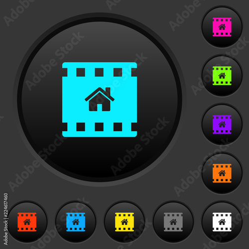 Home movie dark push buttons with color icons