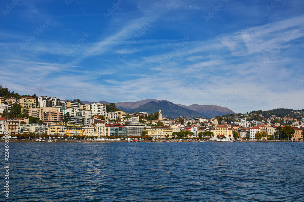 View of Lugano from the lake, canton of Ticino, Switzerland