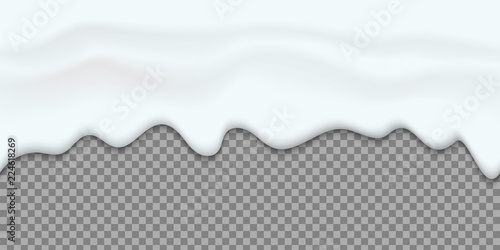 Creative vector illustration of yogurt creamy liquid drips, cream melt milk splash flowing seamless wide background with transparent. Art design sweet dessert flow layers. Abstract concept element