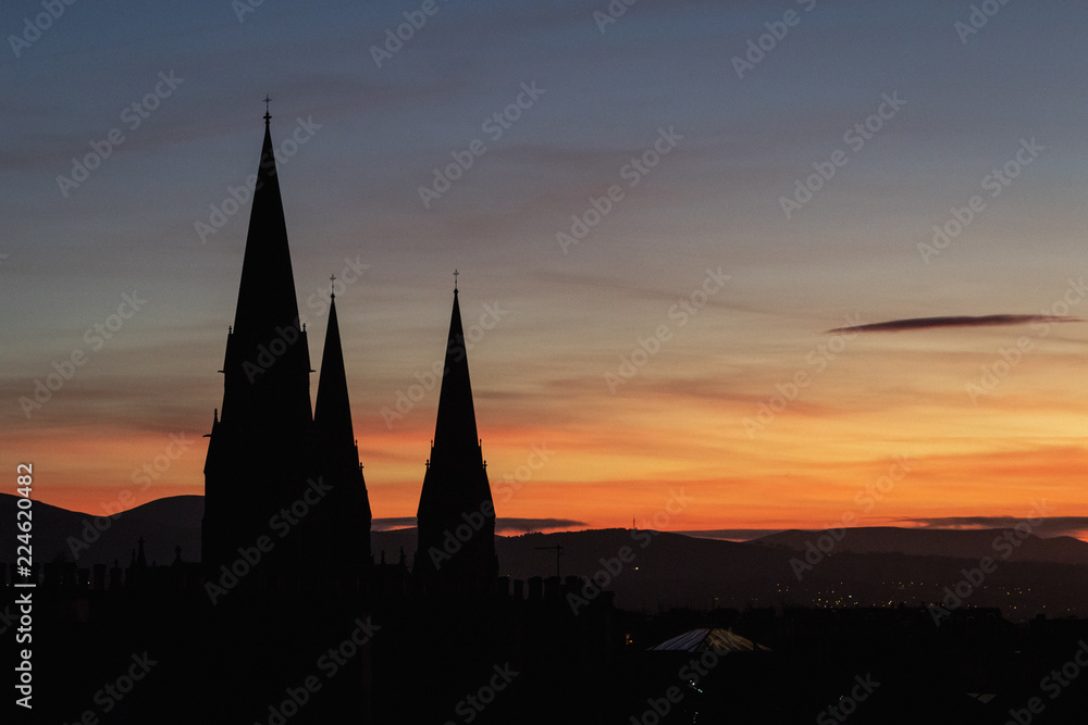 Silhouette of St Mary's Cathedral at sunset