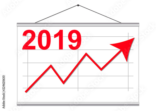 Ascendant arrow as symbol for progress or growing number in 2019 statistics