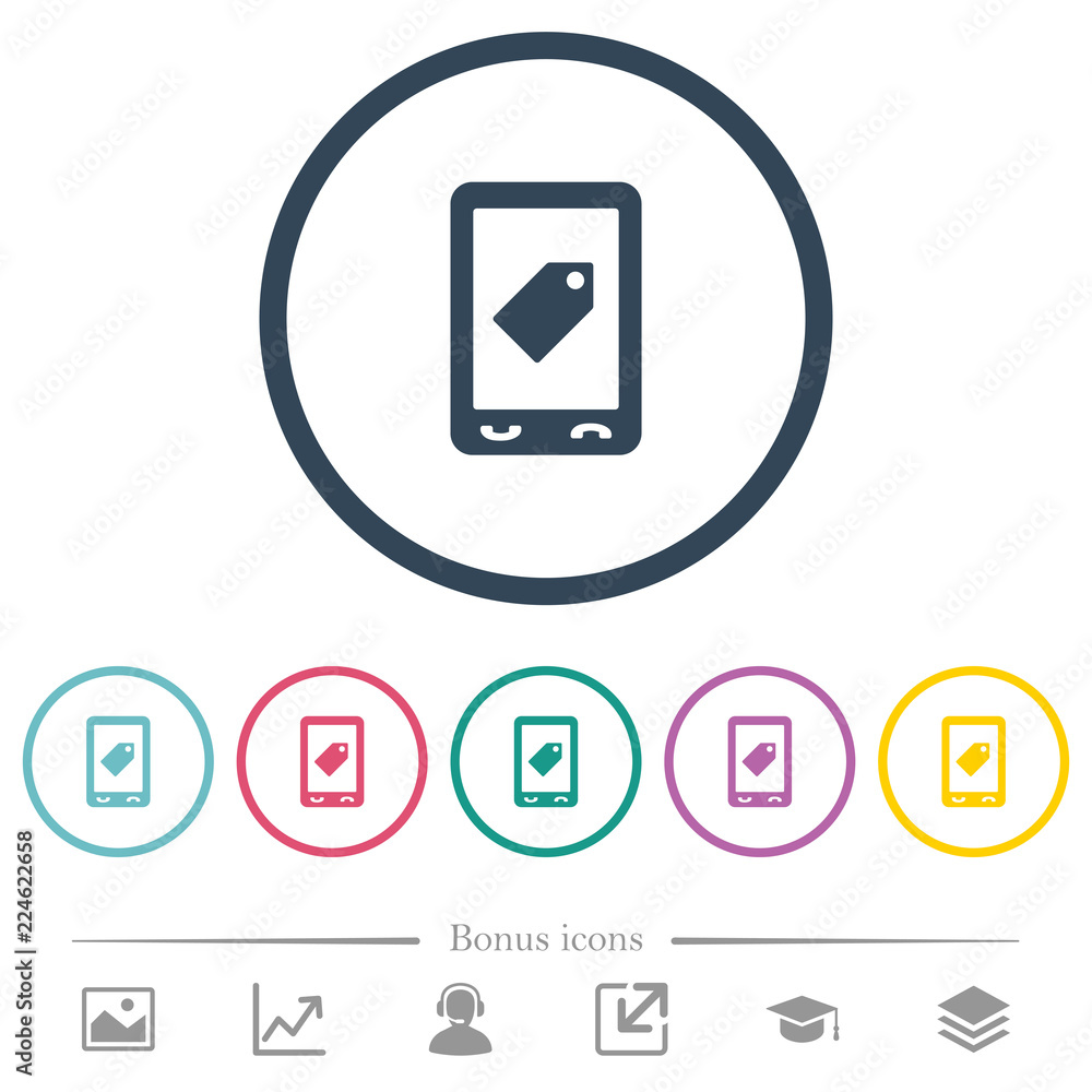 Mobile label flat color icons in round outlines Mobile label flat color icons in round outlines