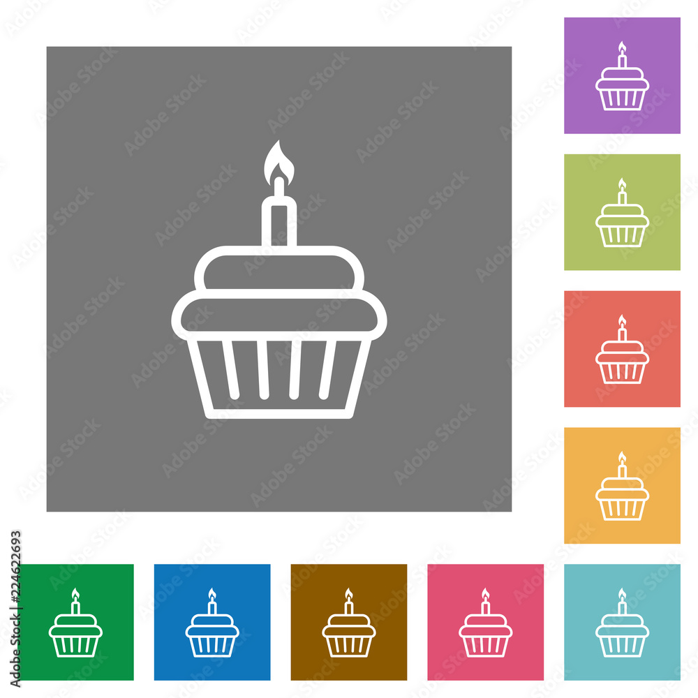 Birthday cupcake square flat icons Birthday cupcake square flat icons