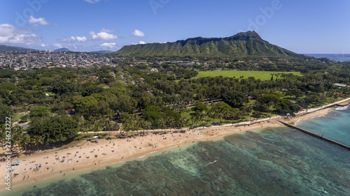 Aerial view of Diamond Head and Kapiolani park Oahu Hawaii photo