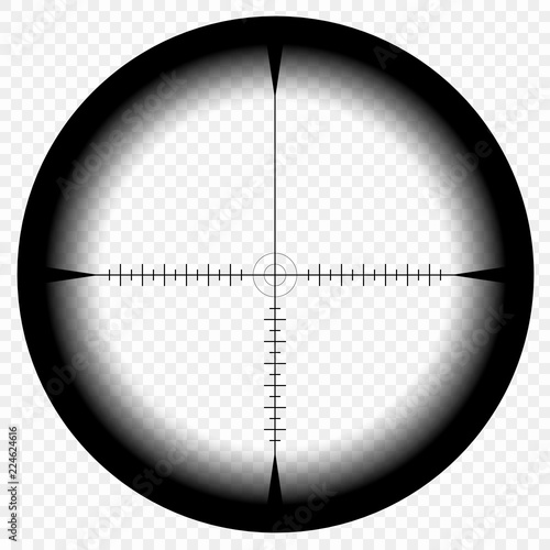 Sniper scope template, with measurement marks on isolated background. View through the sight of a hunting rifle. The concept of aiming, the search for the main goal.