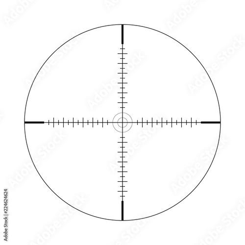 Sniper scope, scale. Crosshairs with tick marks. Icon. Vector concept of target search. Element isolated on light background, pattern.