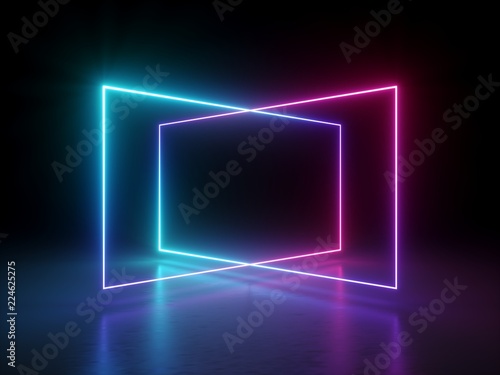 3d render, abstract fluorescent background, laser show, night club interior lights, pink blue glowing lines, virtual reality, psychedelic spectrum, geometric shapes photo