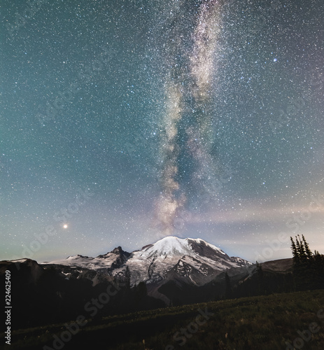 The Milky way galaxy over Mt Rainier	