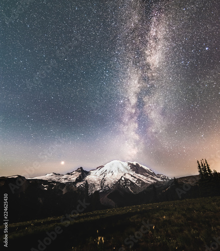 The Milky way galaxy over Mt Rainier 