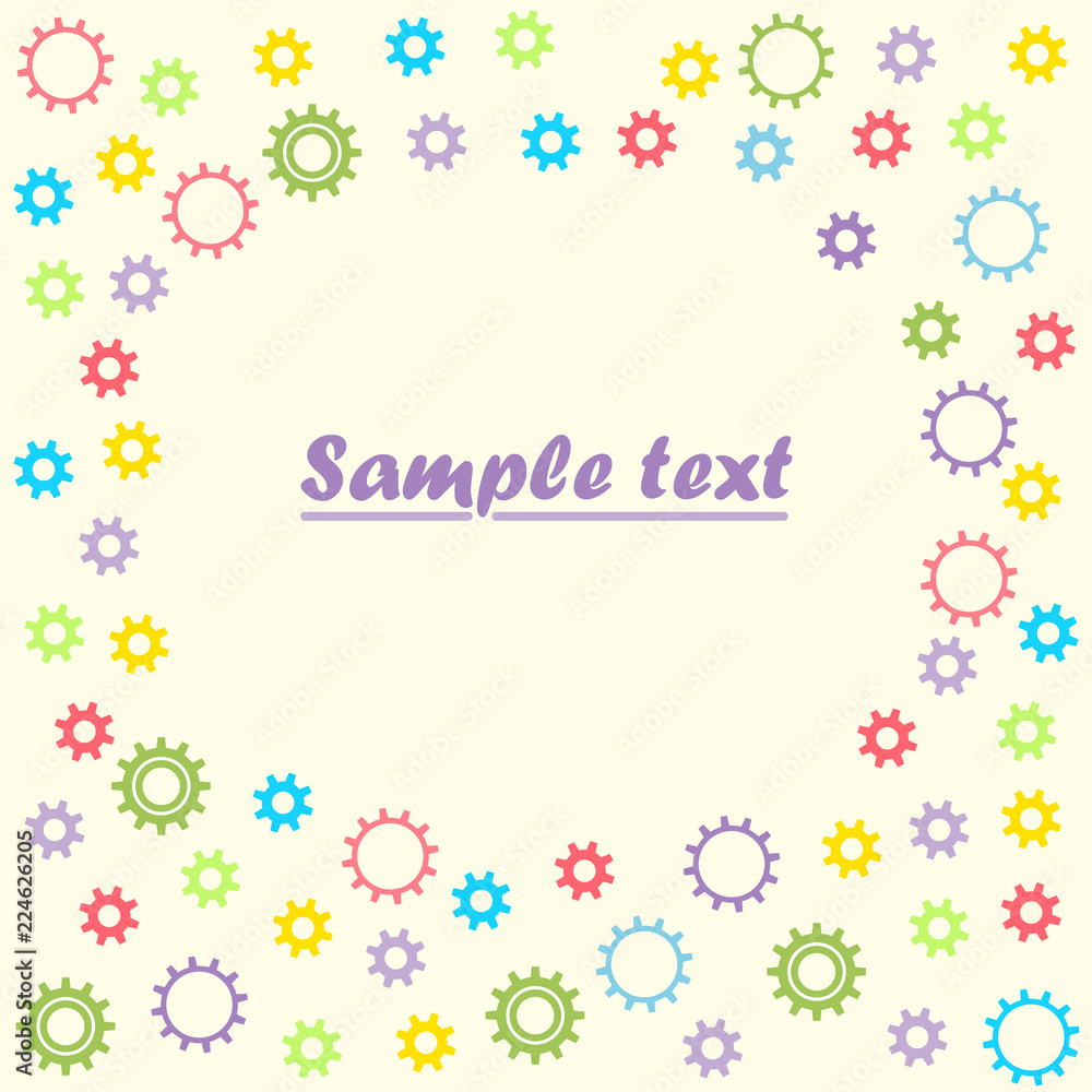 Baby colored gears on isolated light background, with space for text. Vector illustration. Baby colored gears on isolated light background, with space for text. Vector illustration.