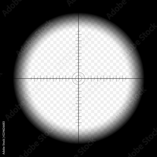 Sniper scope template, with measurement marks on isolated background. View through the sight of a hunting rifle. The concept of aiming, the search for the main goal.