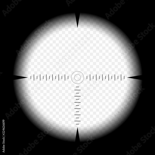 Sniper scope template, with measurement marks on isolated background. View through the sight of a hunting rifle. The concept of aiming, the search for the main goal.