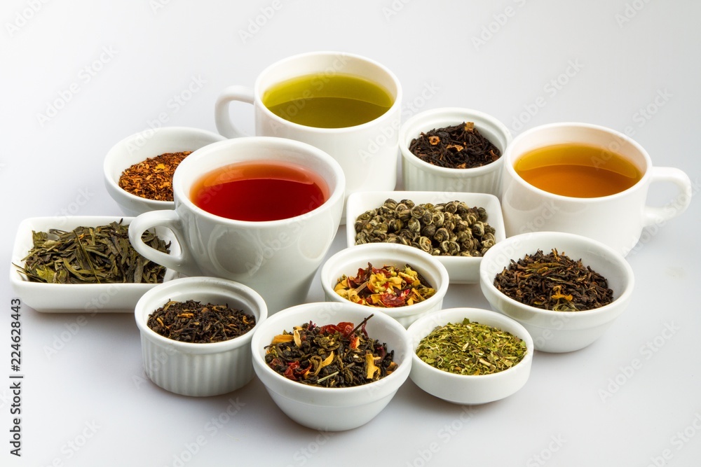 Cups of Tea with Aromatic Dried Leaves Tea in Bowls Cups of Tea with Aromatic Dried Leaves Tea in Bowls