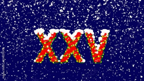 New Year text Roman numerals XXV. Snow falls. Christmas mood, looped video. Alpha channel Premultiplied - Matted with deep blue RGB(04:00:5B) photo