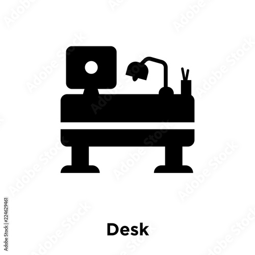 Desk icon vector isolated on white background, logo concept of Desk sign on transparent background, black filled symbol
