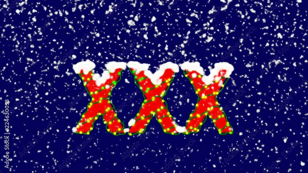 New Year text Roman numerals XXX. Snow falls. Christmas mood looped video. Alpha channel Premultiplied Matted with deep blue RGB 04 00 5B